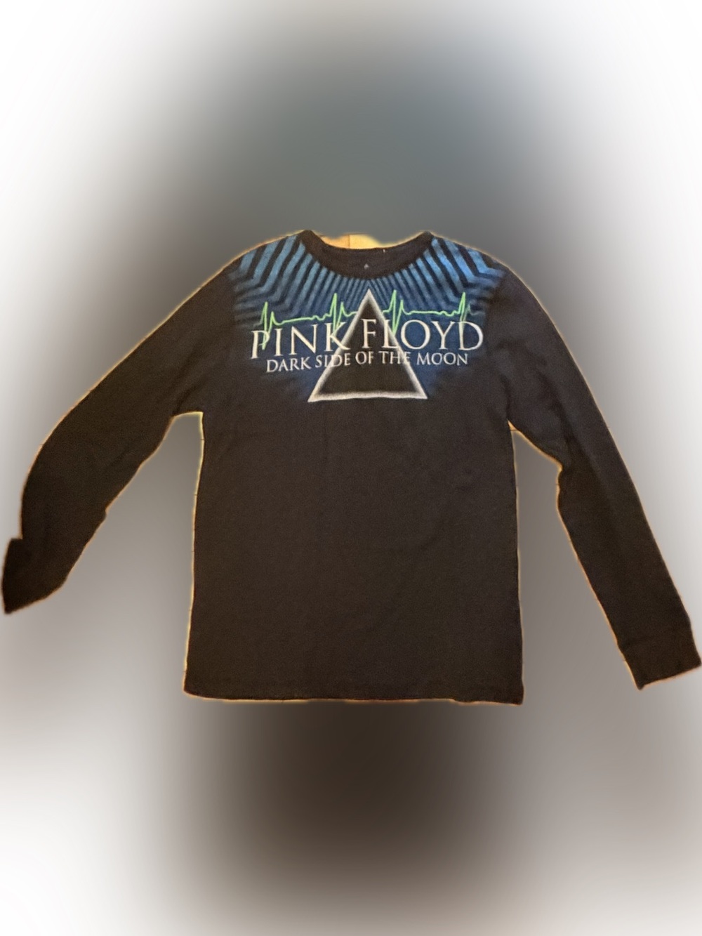 Pink Floyd Black Long Sleeve Tee with Blue Stripes and Green Waveform